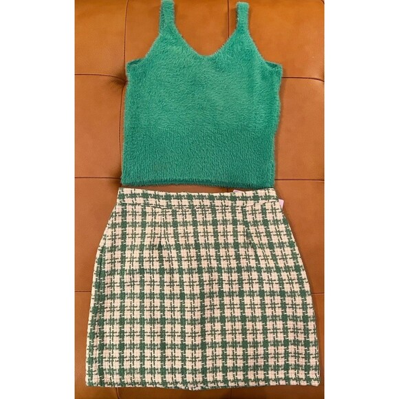 Fashion on Earth Tencel Wool Women’s Green and Cream Check Skirt, Size M, NWT - Picture 5 of 6